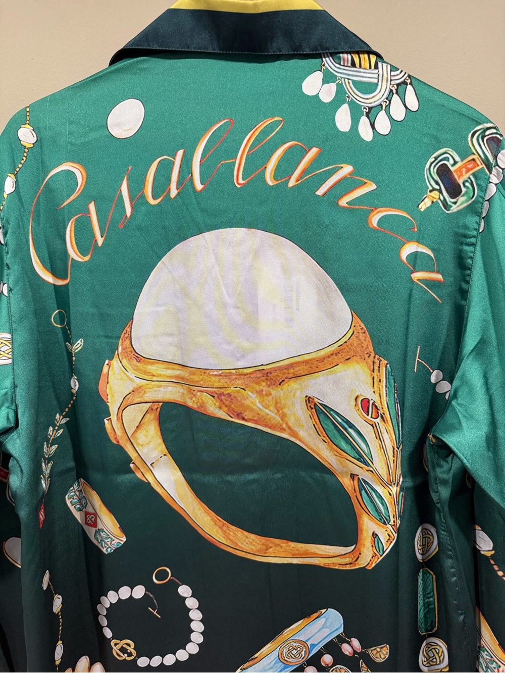 Casa blanca La Boite Green Printed polyester Camp-Collar long sleeve shirt image 7